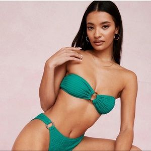 Nasty Gal Crinkle Jade Bandeau Bikini + Bottoms